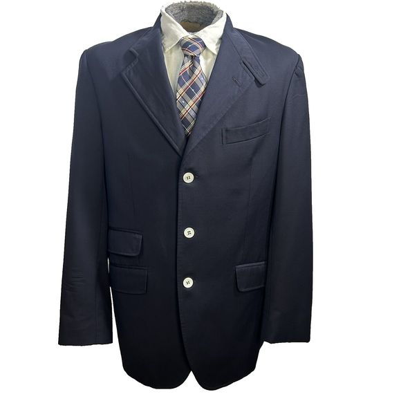 Etro Milano Italy Sz 52 IT 42 US Navy Blue 100 % Wool Jacket Blazer FLAW - Picture 1 of 16